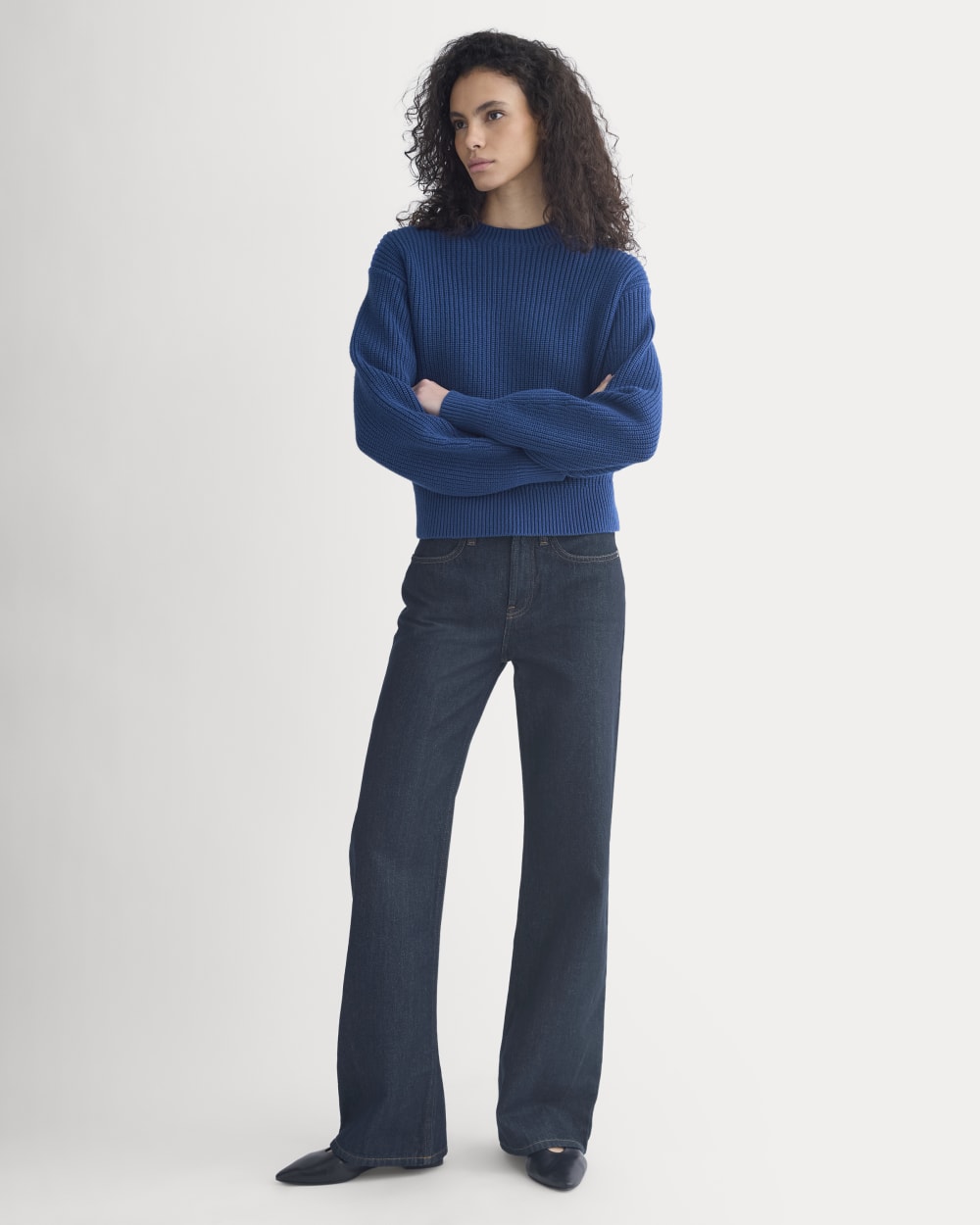 Cropped Ribbed Crew in Everyday Cotton in Estate Blue — detail view