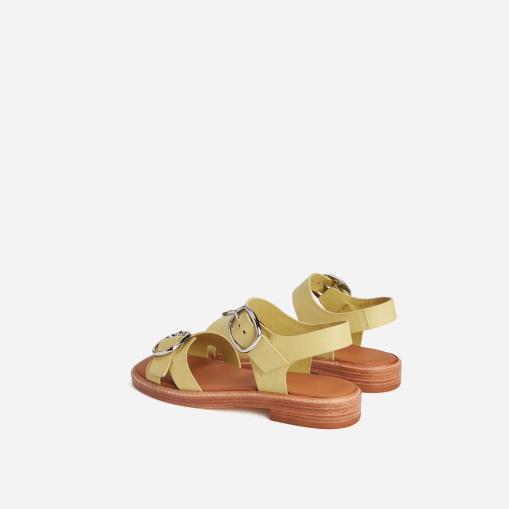 The Twin Buckle Sandal in Leek — detail view