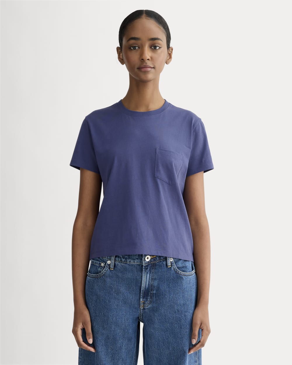 The Box-Cut Tee in Essential Cotton in Deep Cobalt — front view