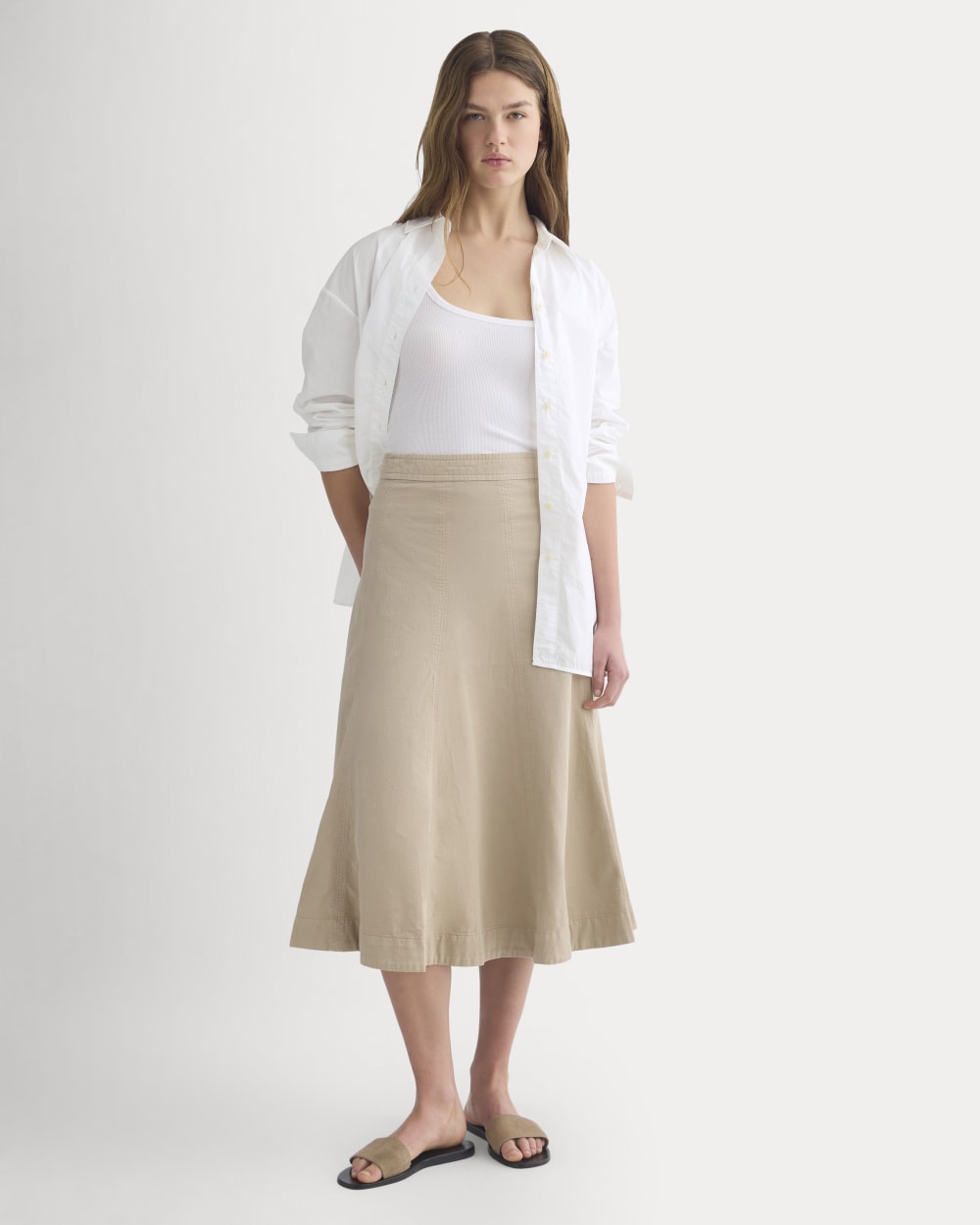 Seamed Midi Skirt in Trench Coat Khaki — front view