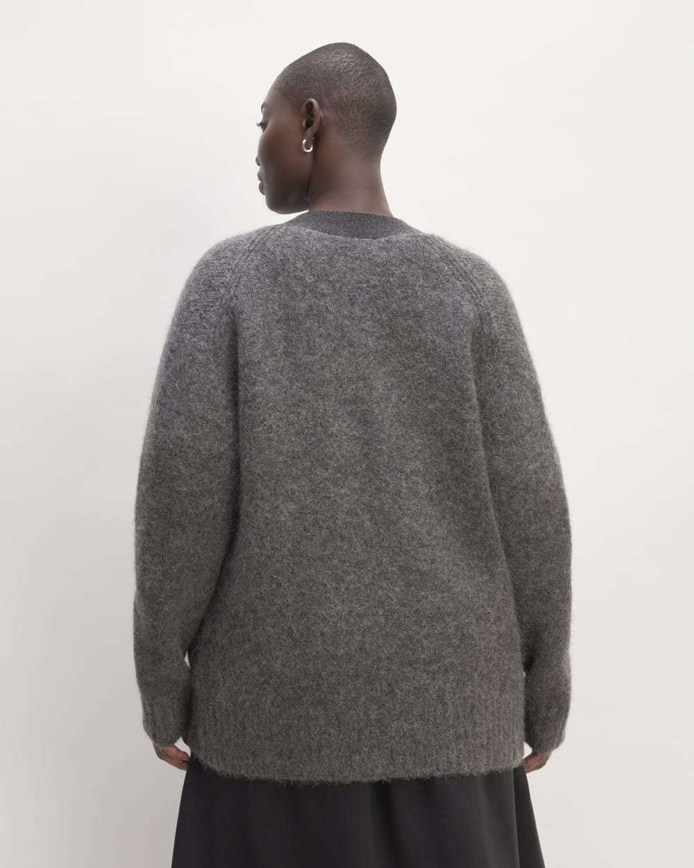 The SuperFuzz Alpaca Cardigan in Dark Charcoal — detail view