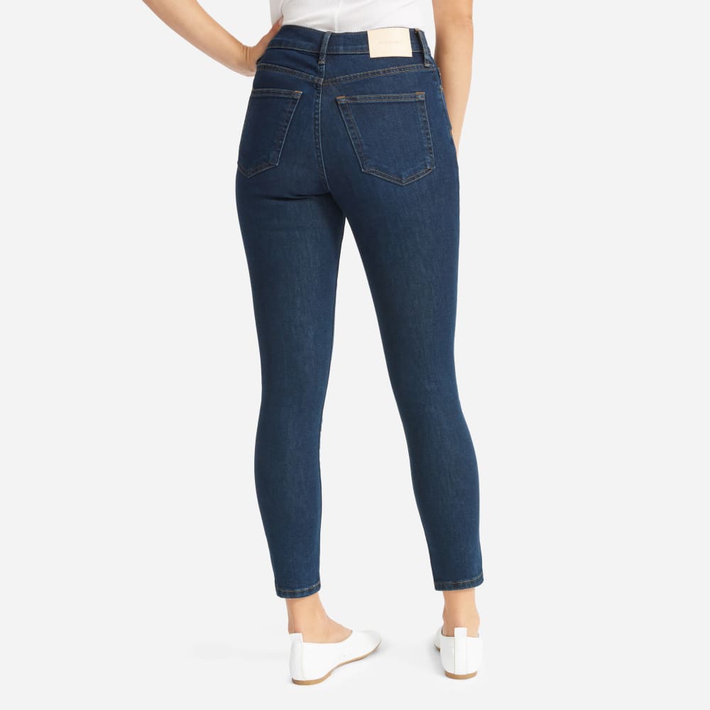 The Authentic Stretch High-Rise Skinny in Dark Blue Wash — detail view