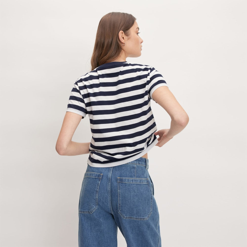 The Box-Cut Tee in Essential Cotton in Navy / Canvas — detail view