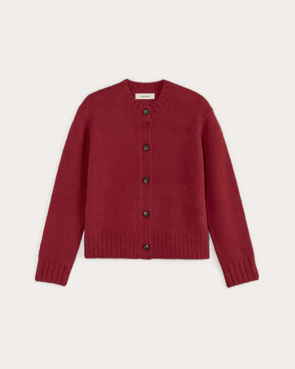 The Crew Cardigan in Alpaca in Berry Red — alternate view