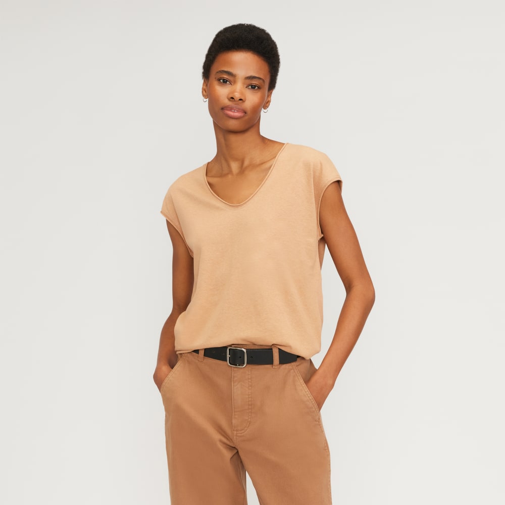 The Hemp Scoop-Neck Muscle Tee in Caramel — front view