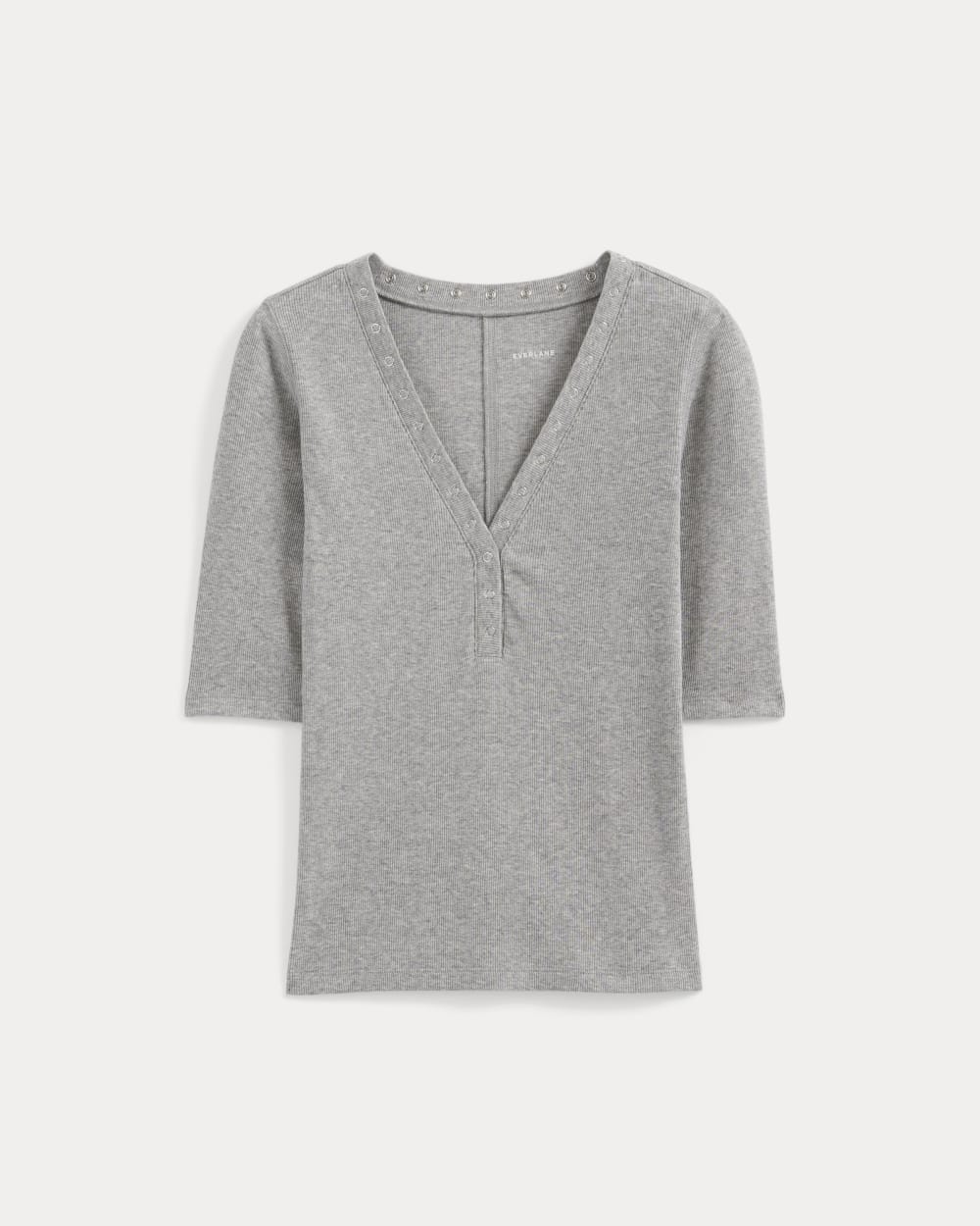 Luxe Rib V-Neck Henley in Heathered Light Grey — alternate view