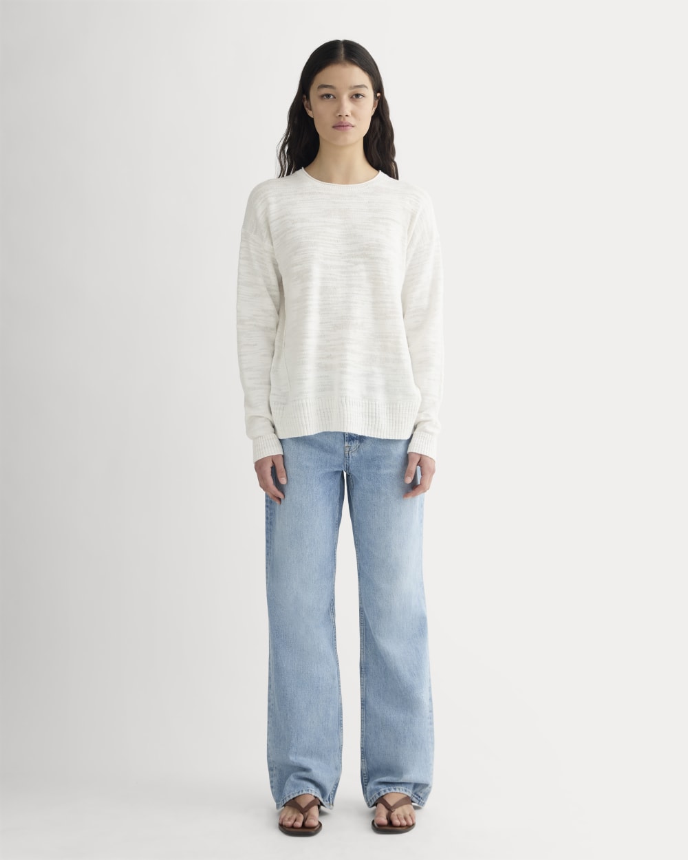 The Slouch Sweater in Cotton Linen in White — detail view