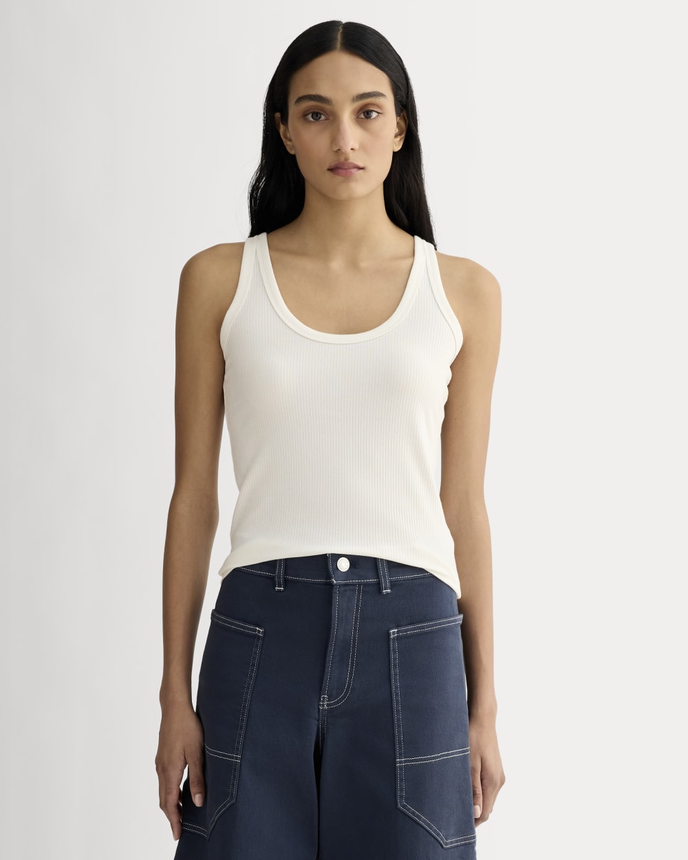 The Shimmy Scoop-Neck Tank in Bone — front view