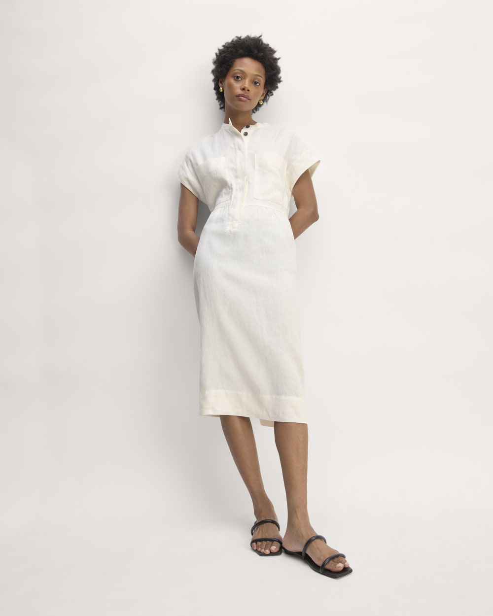 The Craft Dress in Linen in Bone — front view
