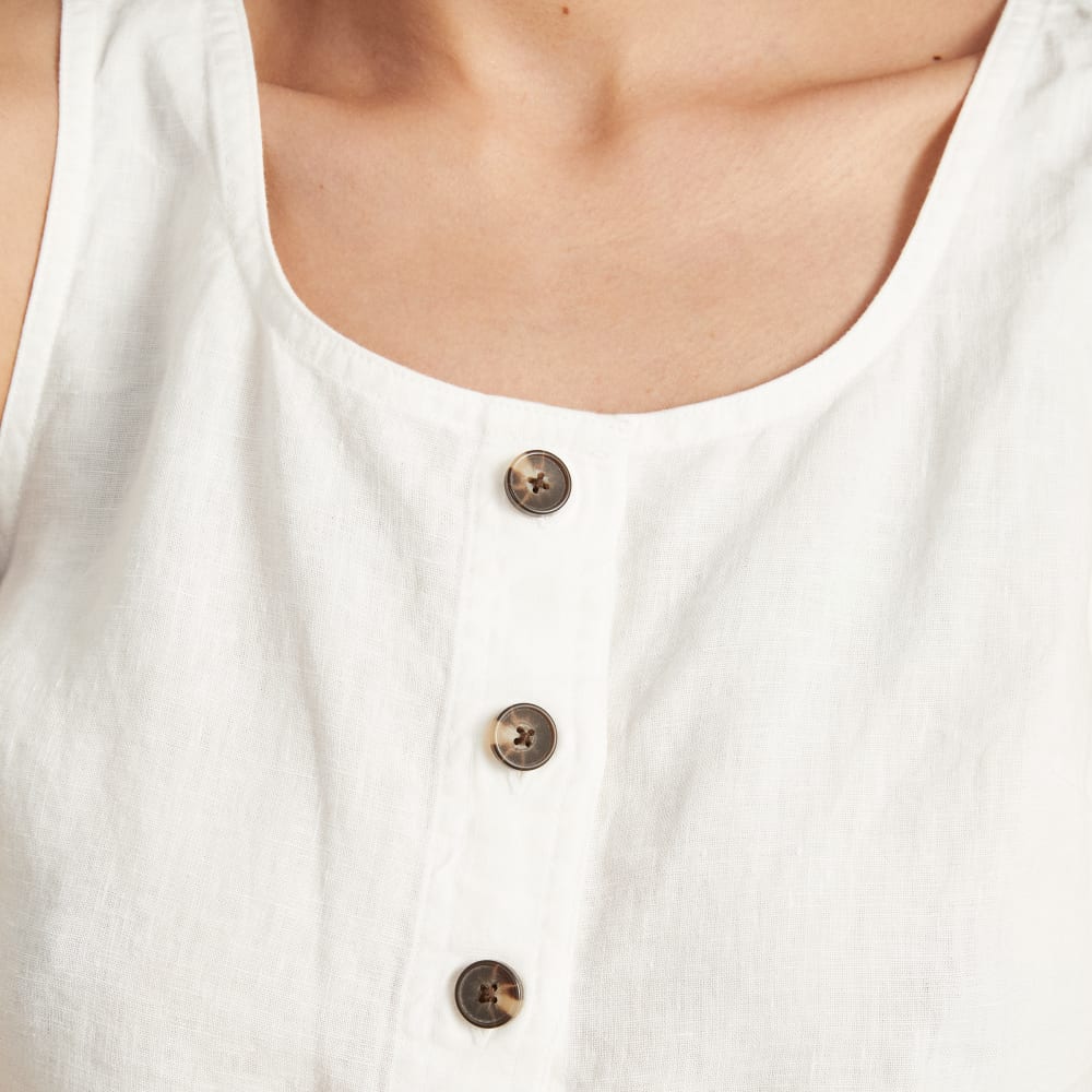 The Linen Button-Front Crop Tank in White — detail view