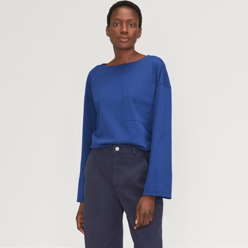 The Premium Weight Oversized Pocket Tee in Mazarine Blue — front view