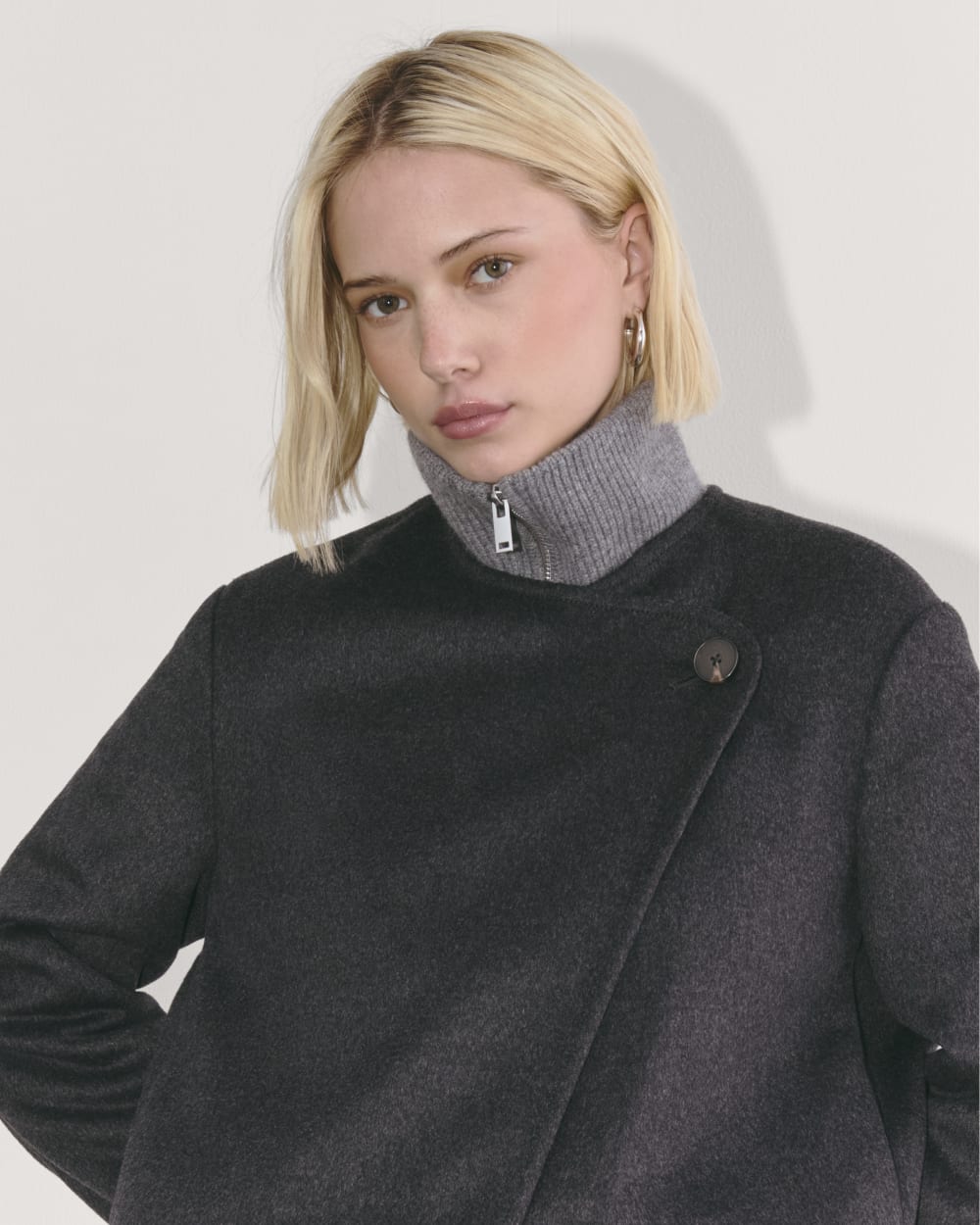 The October Coat in Dark Charcoal Melange — detail view