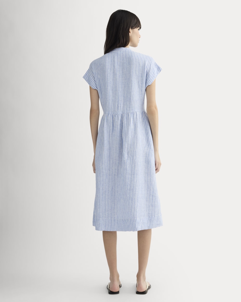The Craft Dress in Linen in Bluebell / Bone — detail view