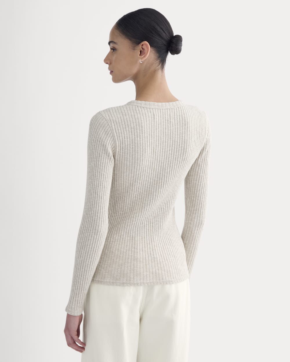 The Cozy Rib Long-Sleeve Tee in Peyote / Bone — detail view