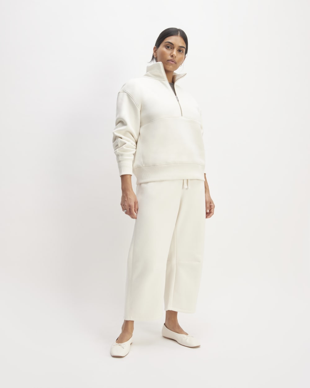 The ReTrack Half-Zip Sweatshirt in Bone — detail view