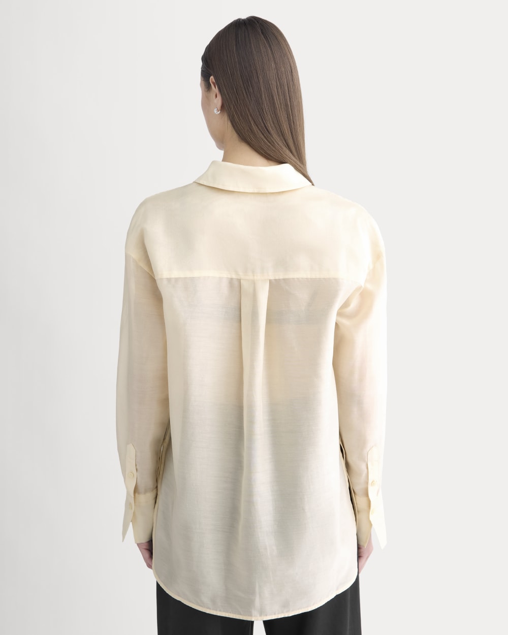 Oversized Shirt in Cotton-Silk Organza in Parchment — detail view