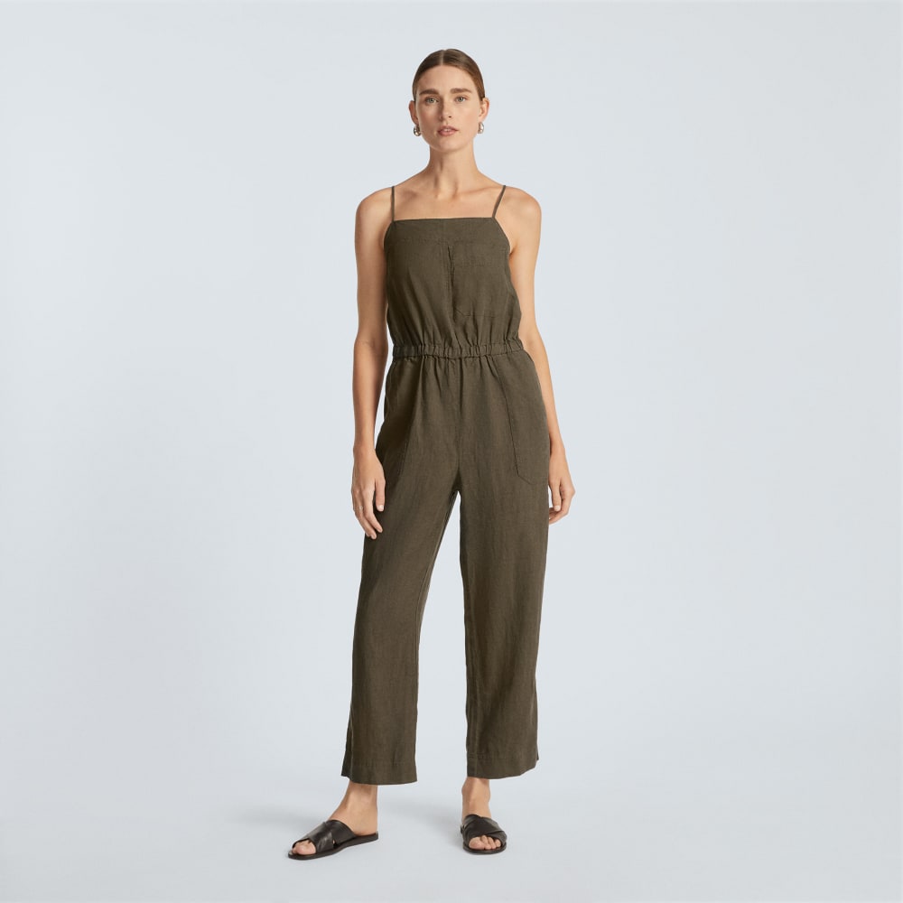 The Linen Shoestring Jumpsuit in Beech — alternate view