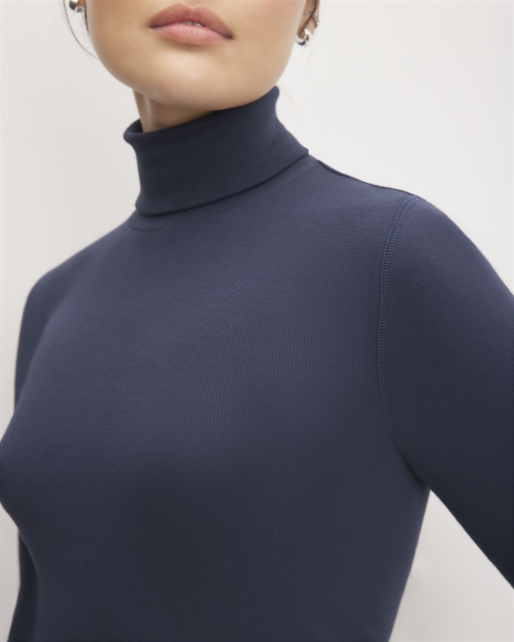 The Luxe Rib Turtleneck in Navy — detail view