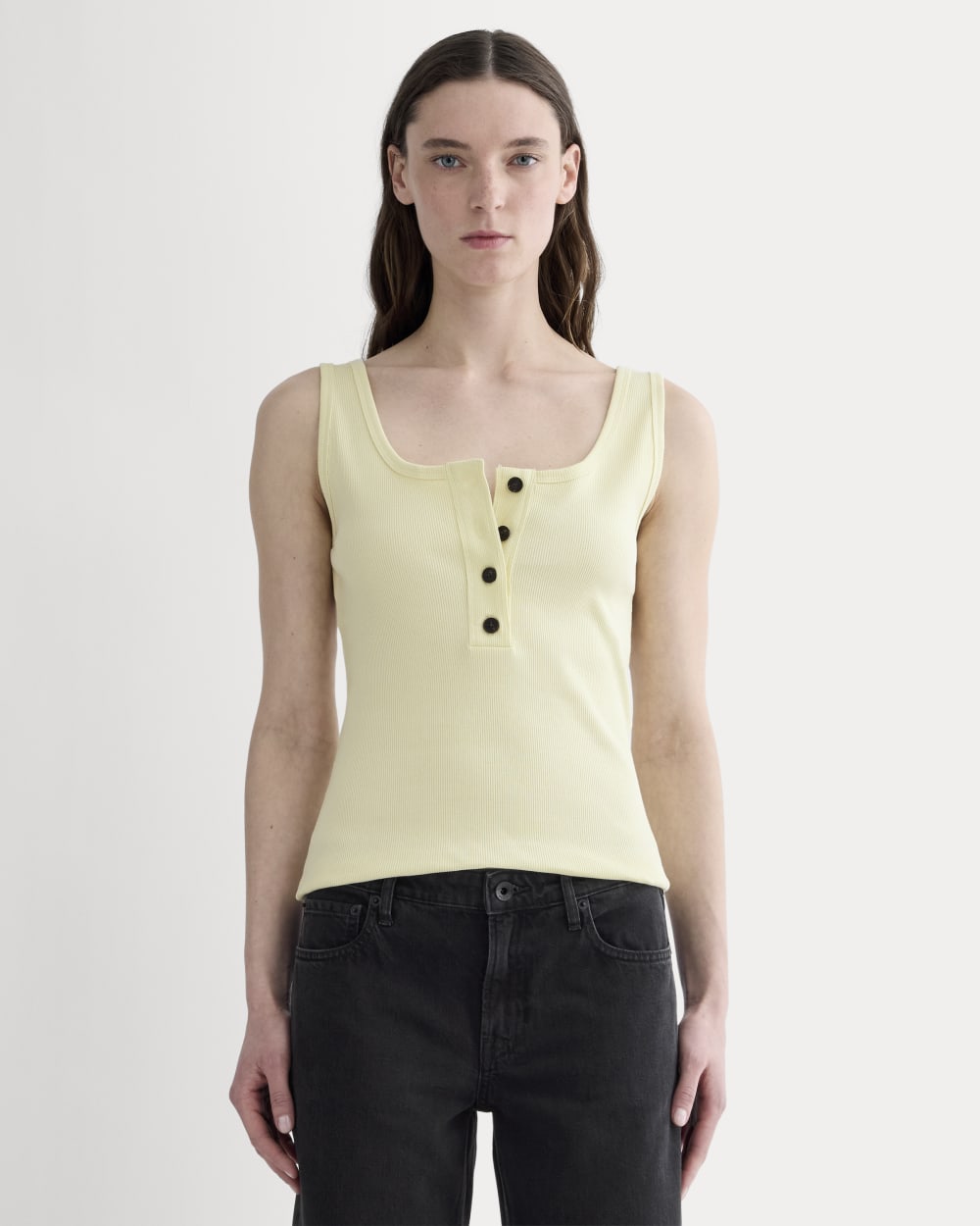 The Selfie Henley Tank in Light Yellow — front view