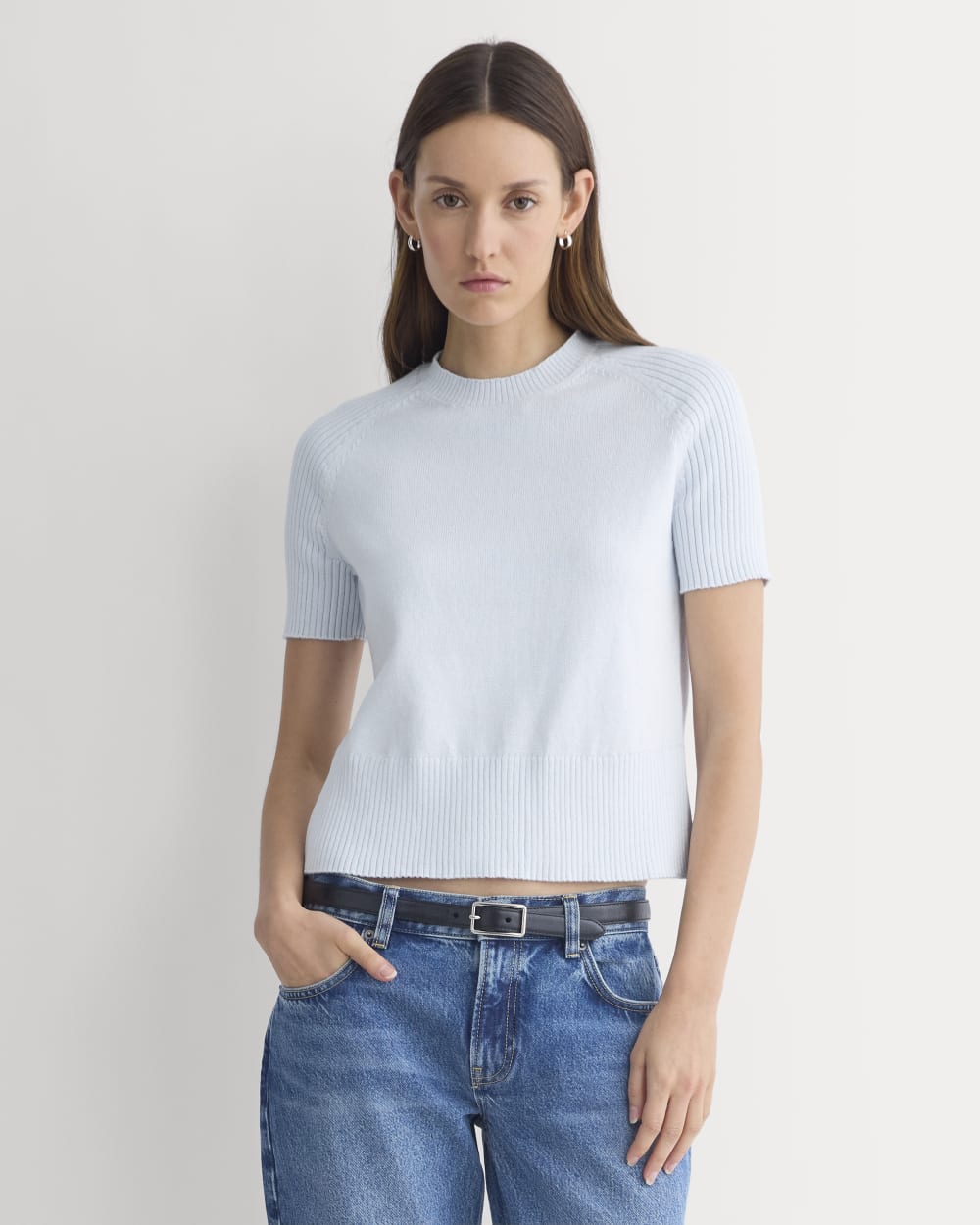 Short-Sleeve Crew in Everyday Cotton in Skywriting — front view