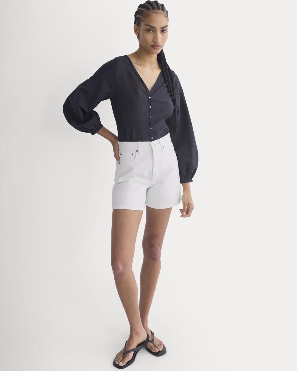 Way-High® A-Line Denim Short in Bright White — detail view