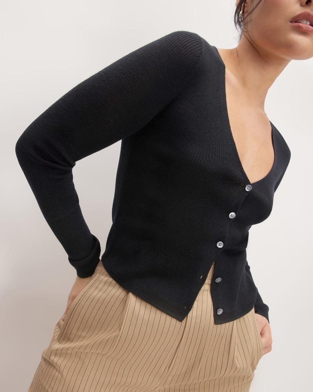 The Cardigan in Ultrasoft Merino in Black — front view