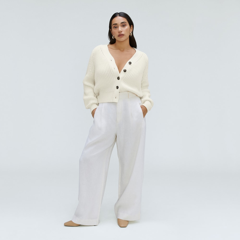 The Texture Cotton Cardigan in Canvas — detail view