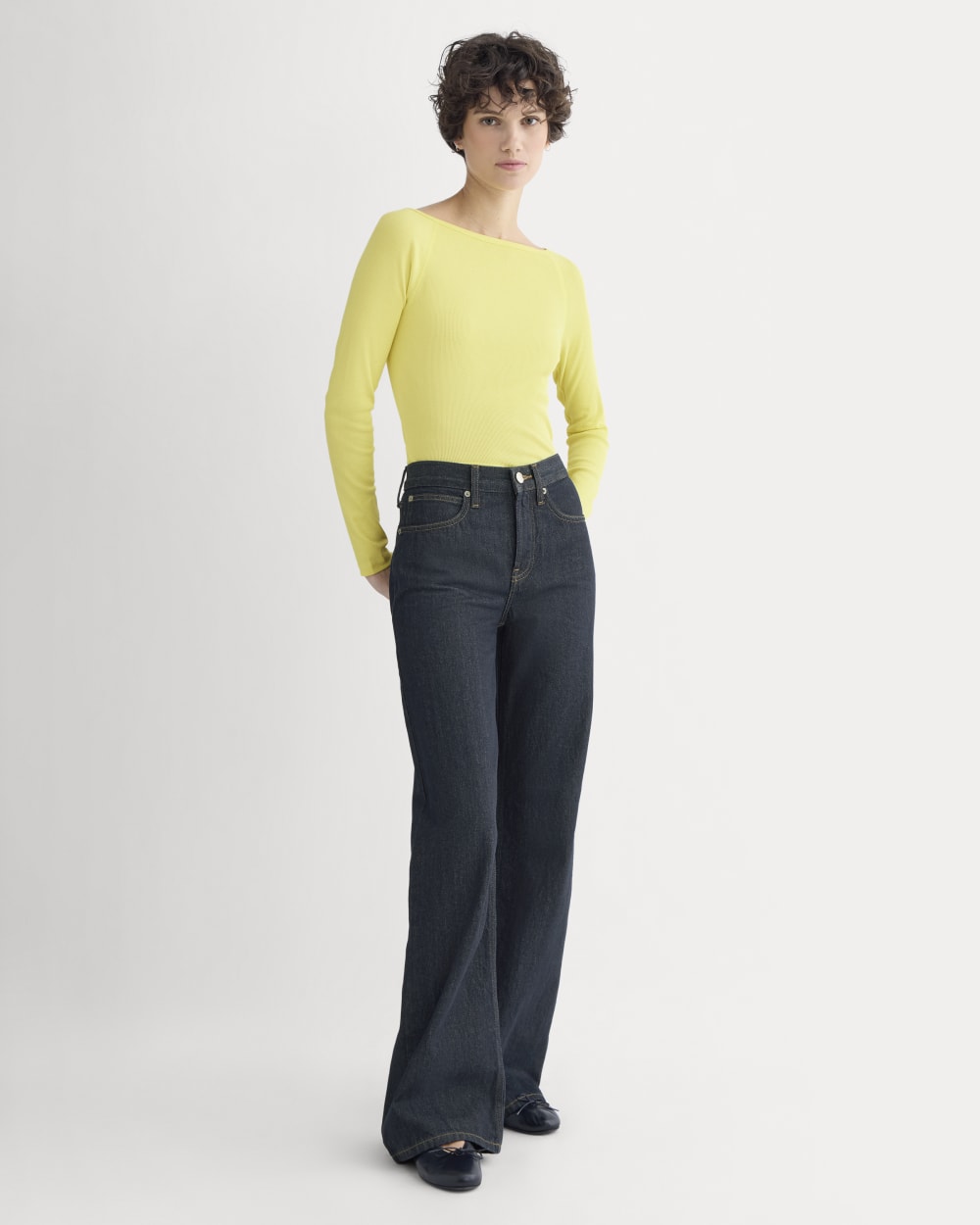 Luxe Rib Boatneck Top in Celandine — detail view