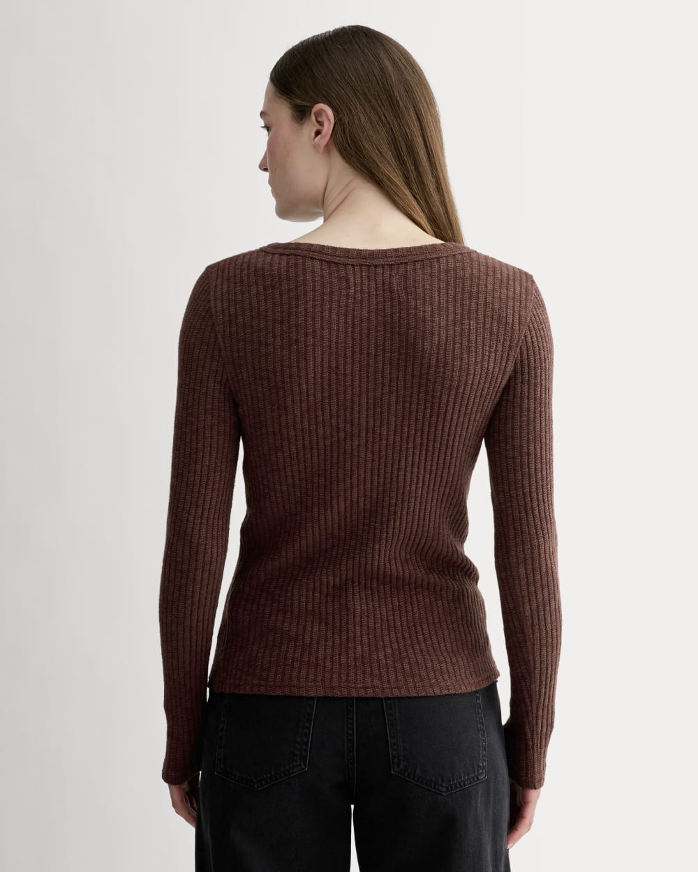The Cozy Rib Henley in Dark Mahogany — detail view