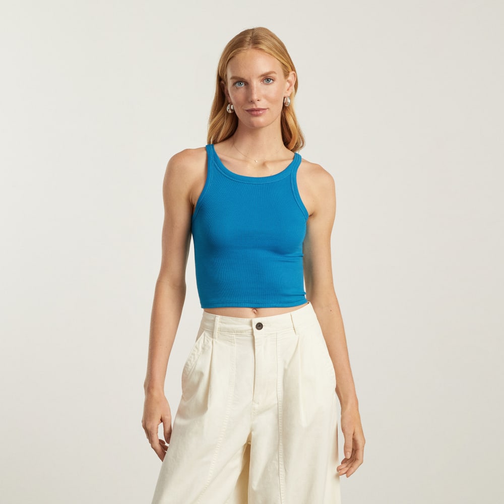 The Pima Micro-Rib Short Tank in Horizon Blue — alternate view