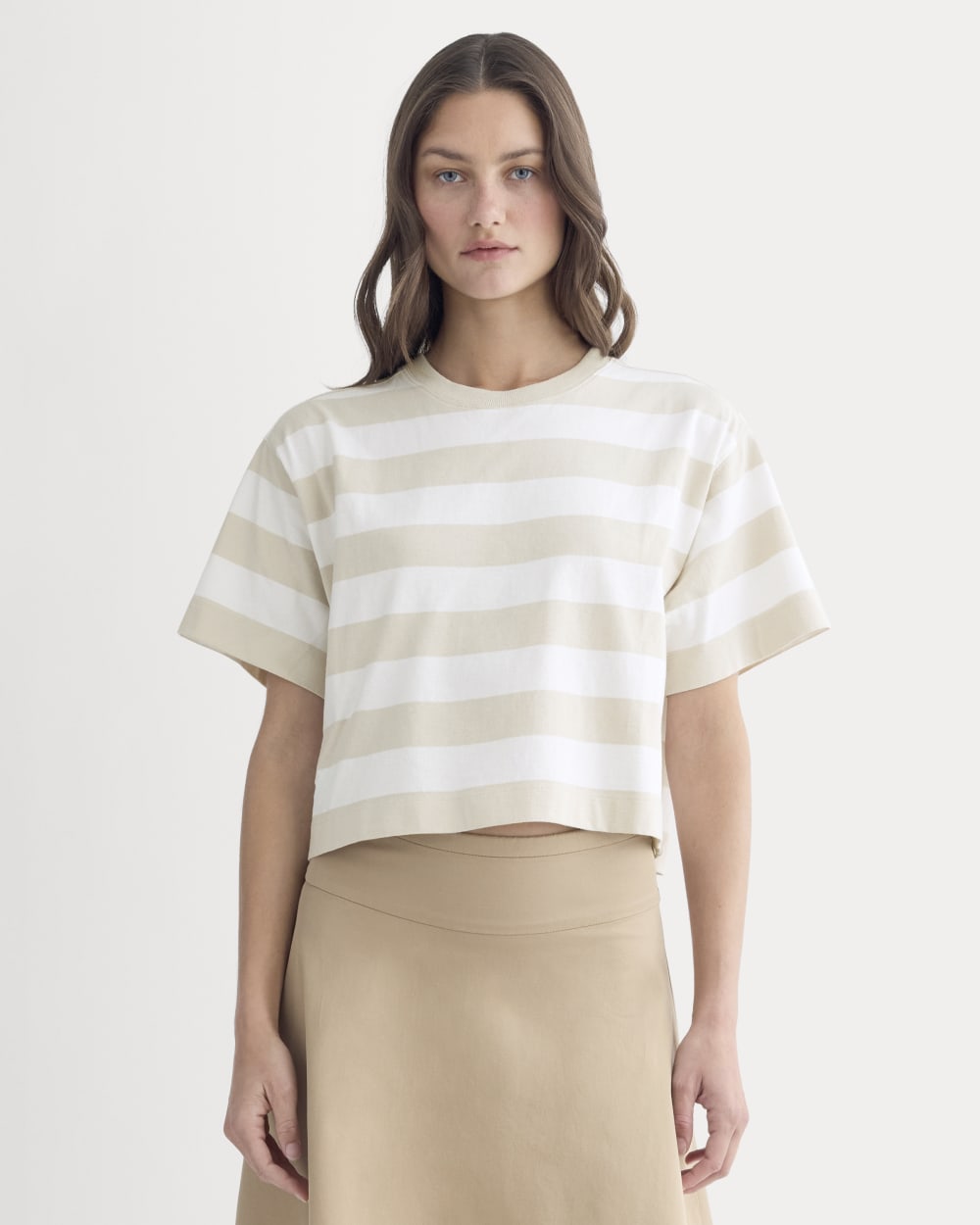 The Premium Weight Cropped Tee in Peyote / Bone — front view