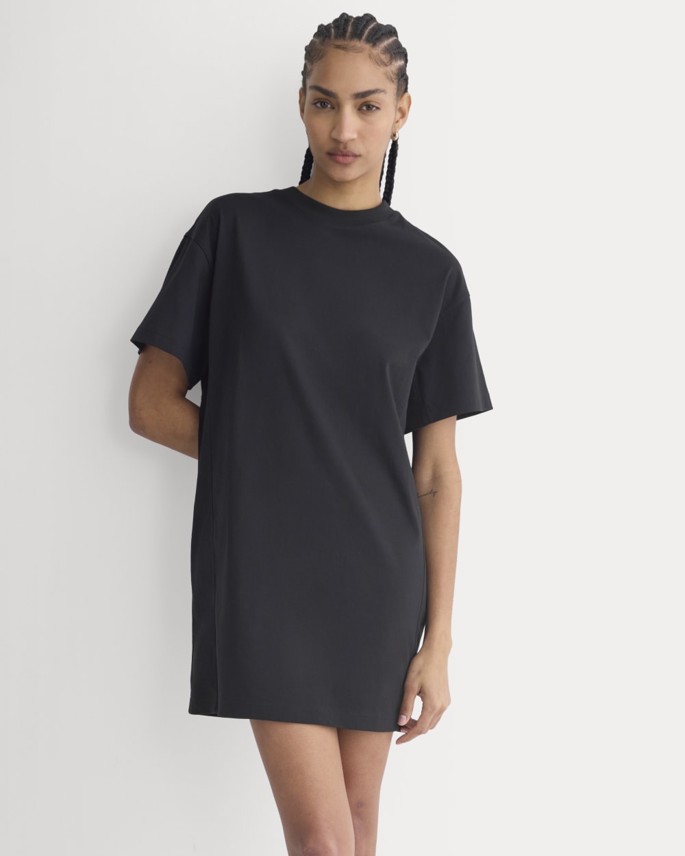 Weekend Tee Mini Dress in Black — front view
