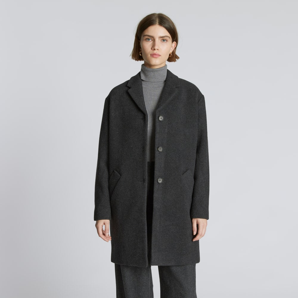 The Italian ReWool® Cocoon Coat in Heathered Black — front view