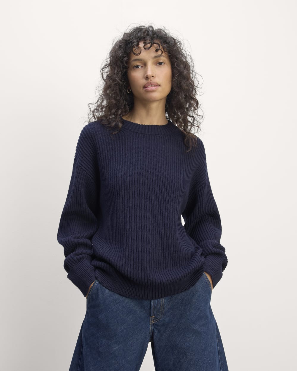 The Cocoon Crew in Everyday Cotton in Navy — front view