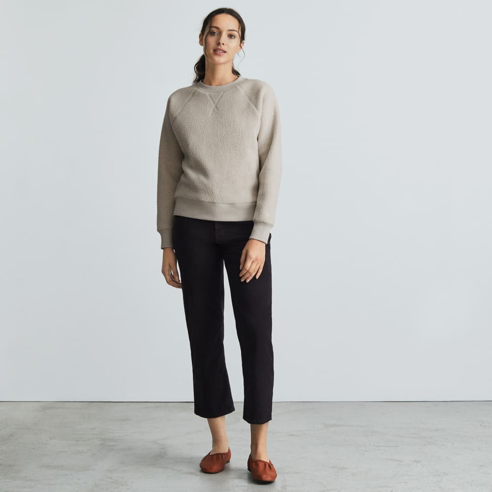 The ReNew Fleece Raglan Sweatshirt in Sandstone — detail view