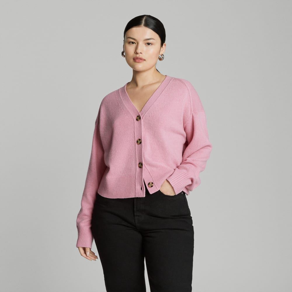 The Cashmere Cardigan in Bubblegum — front view