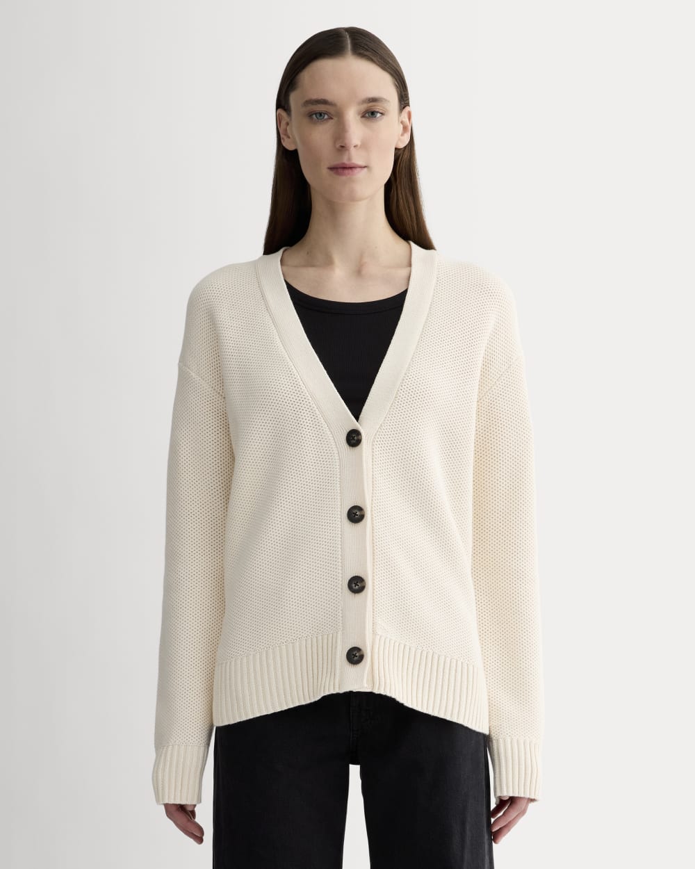 The Cotton Honeycomb Cardigan in Canvas — front view