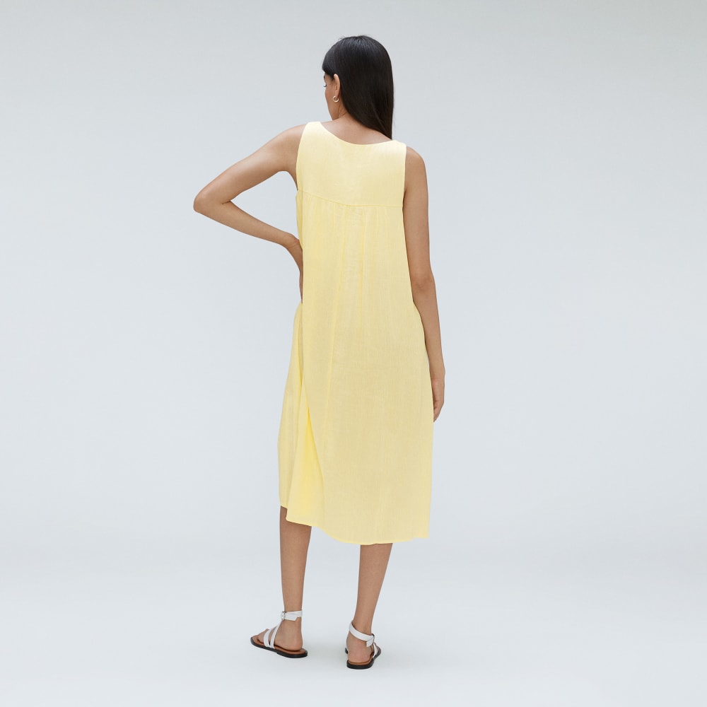 The Naia™ Ripple Tank Dress in Pastel Yellow — detail view