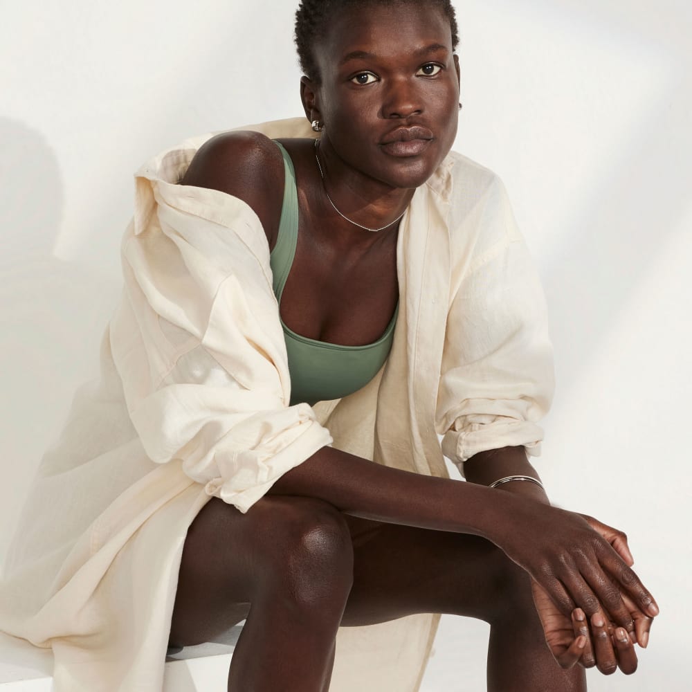 The Square-Neck One-Piece in Herb — detail view
