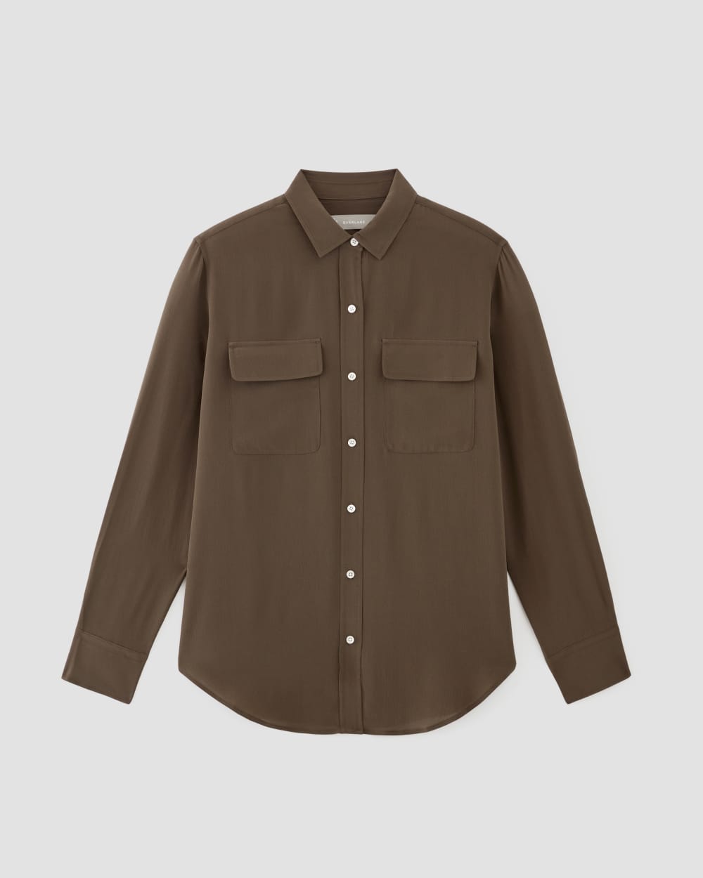 The Utility Shirt in Washable Silk in Cocoa — alternate view