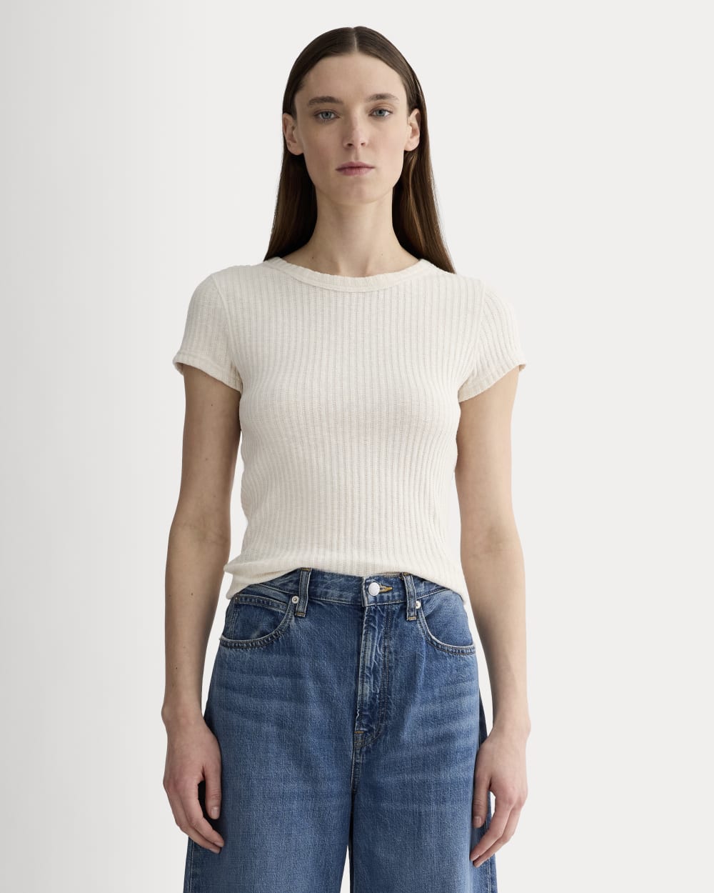 The Cozy Rib Tee in Bone — front view