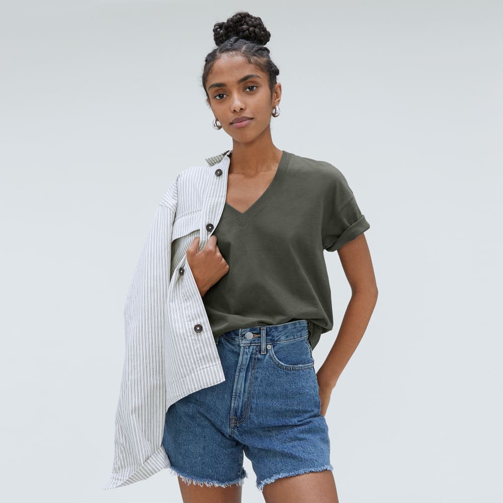The Organic Cotton Slouchy V-Neck in Kambaba — detail view