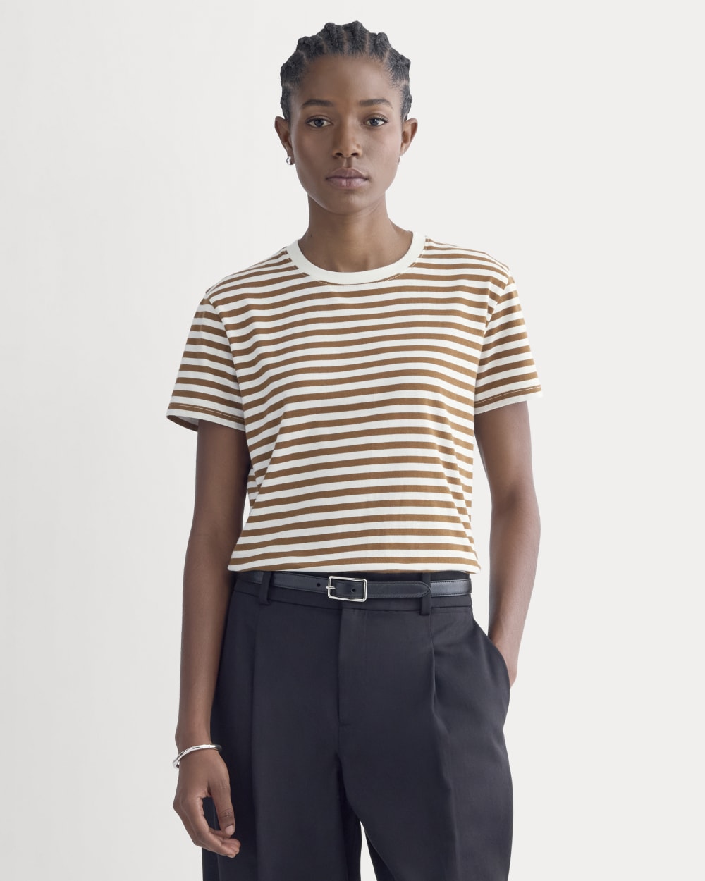 The Box-Cut Tee in Essential Cotton in Bone/Toffee — front view