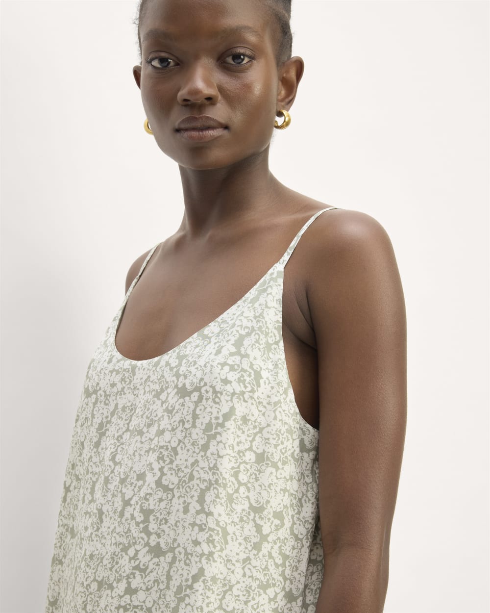 The Summer Slip Dress in Sage Mini Floral — detail view