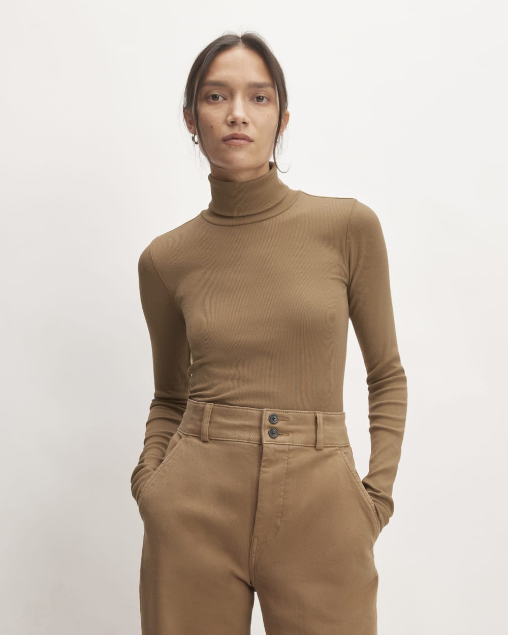 The Luxe Rib Turtleneck in Toasted Coconut — front view