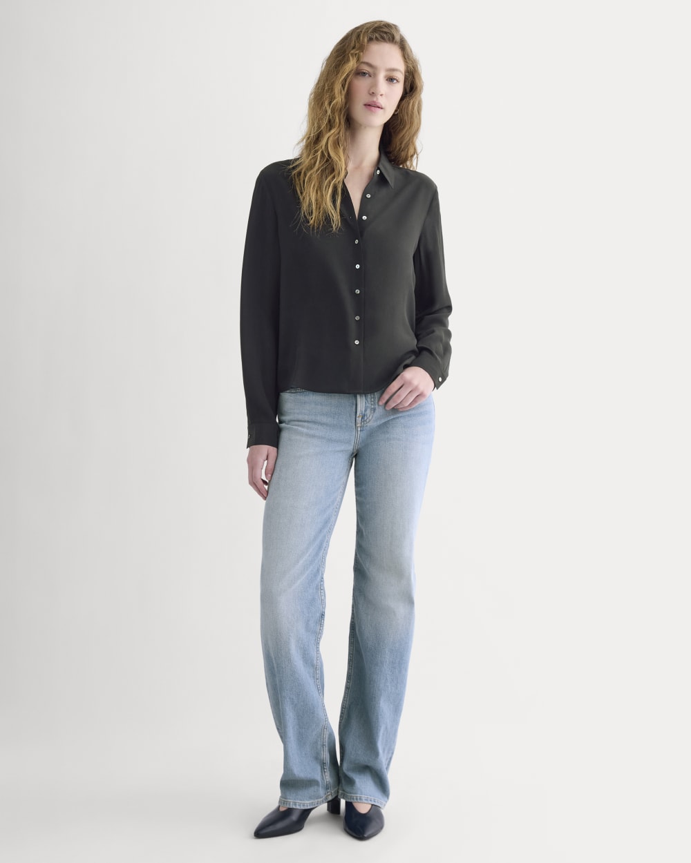 Shrunken Top in Washable Silk in Black — detail view