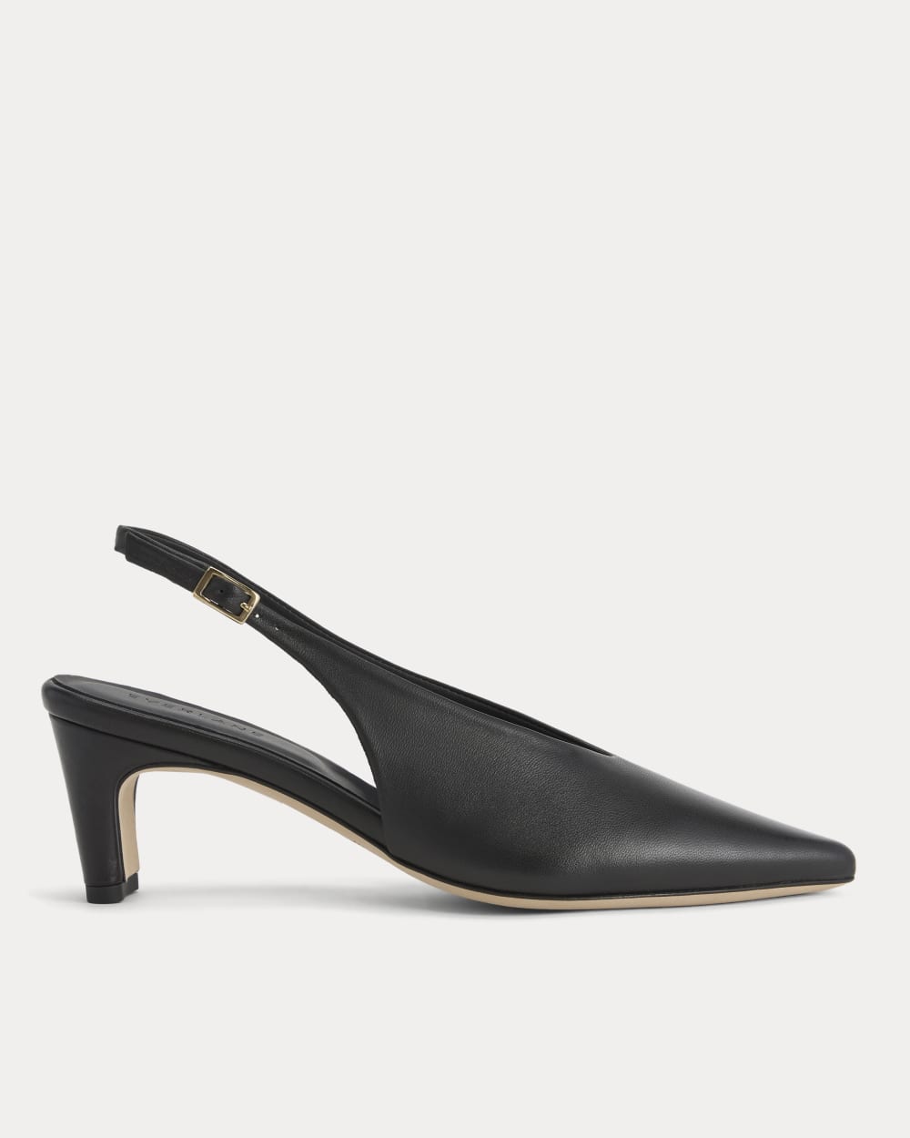 Pointed-Toe Slingback Heel in Black Leather — front view