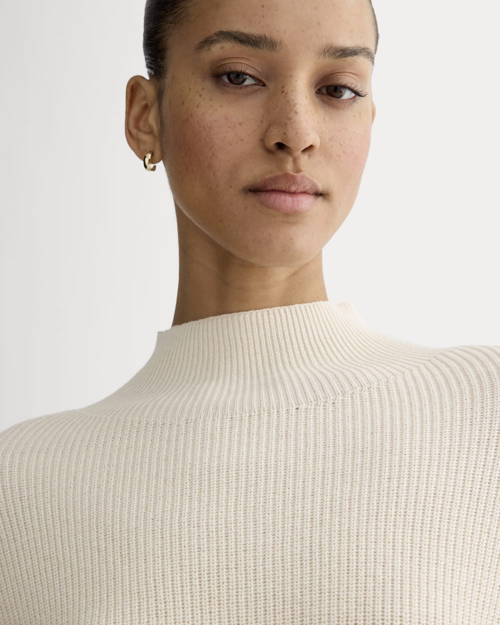 The Slouchy Funnel Neck in Everyday Cotton in Canvas — detail view