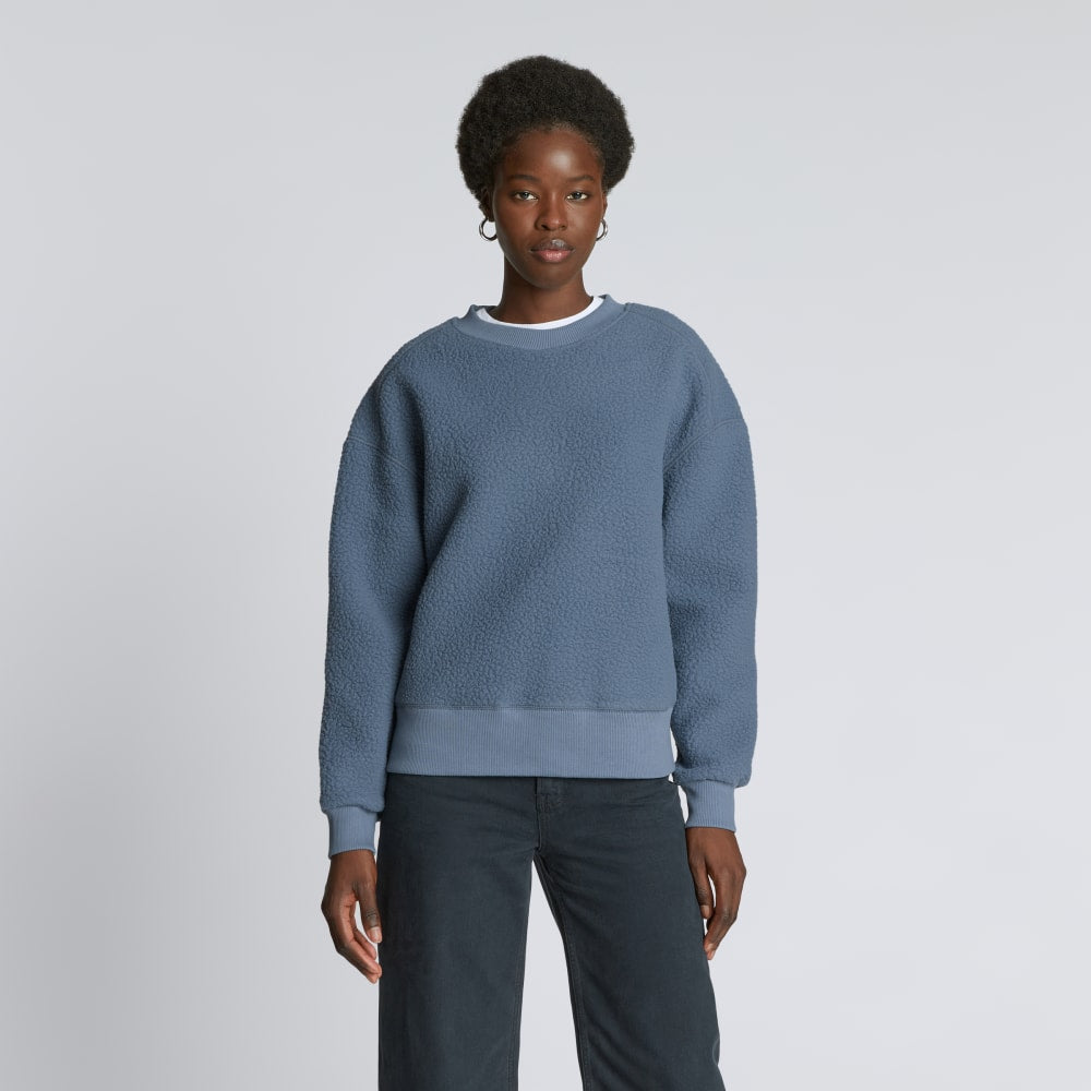 The ReNew Teddy Oversized Crew in Faded Blue — detail view