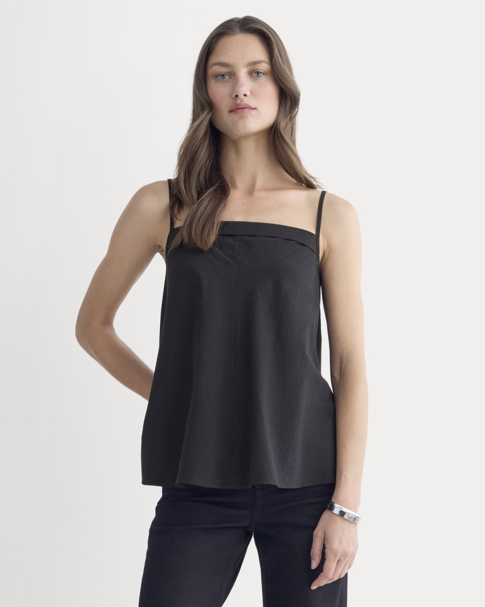 The Flowy Gauze Cami in Black — front view